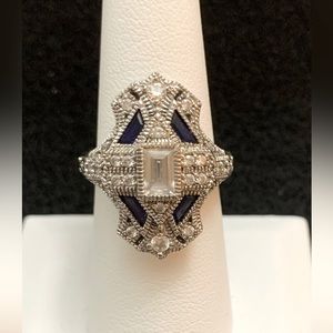 Vintage Style Ring of CZs Sapphires And CZs Dianonds